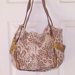 B. Makowsky Leopard Print Shoulder Bag with Gold Accents